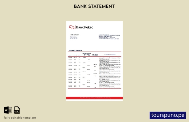 listo para imprimir plantilla de Word   extracto bancario de Polonia Bank Pekao 
